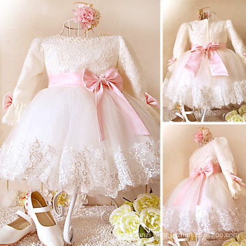 hot sale classic design baby girls party dress/wedding dress/princess dress appliqued bow Embroidery dress